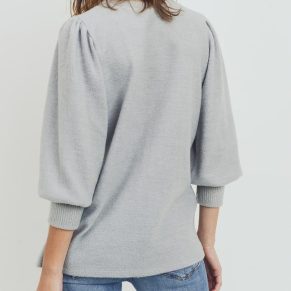 Wool Brush Puff Shoulder Knit Sweater,Heather Gray - Picture 5 of 5